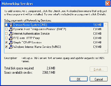 Выбор компонентов Windows для установки